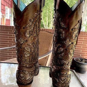 CORRAL WOMENS GOLDEN SPARKLE LUMINARY BOOTS SZ 7w